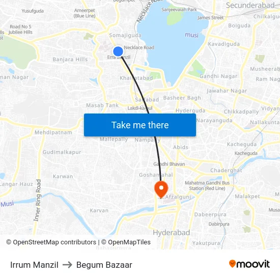 Irrum Manzil to Begum Bazaar map