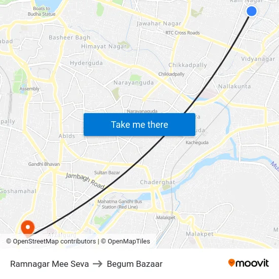 Ramnagar Mee Seva to Begum Bazaar map
