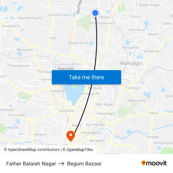 Father Balaiah Nagar to Begum Bazaar map