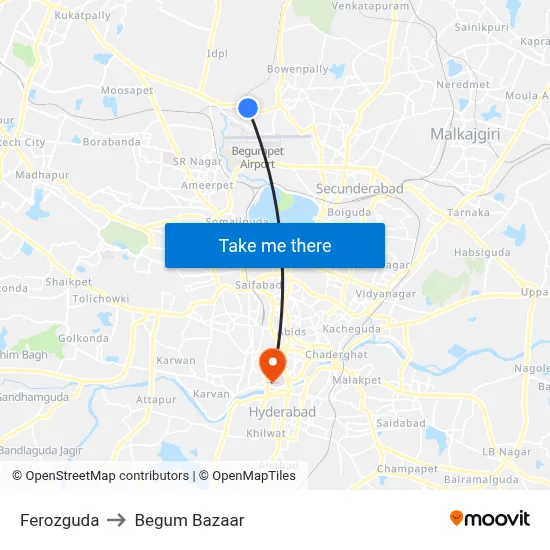 Ferozguda to Begum Bazaar map