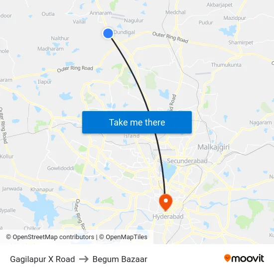 Gagilapur X Road to Begum Bazaar map