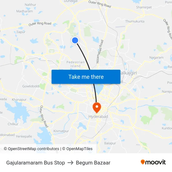 Gajularamaram Bus Stop to Begum Bazaar map