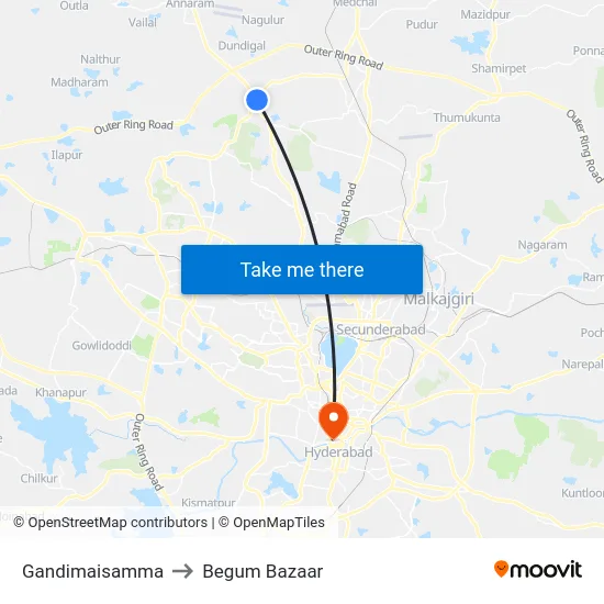 Gandimaisamma to Begum Bazaar map