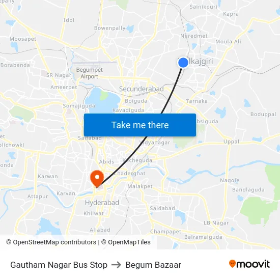 Gautham Nagar Bus Stop to Begum Bazaar map