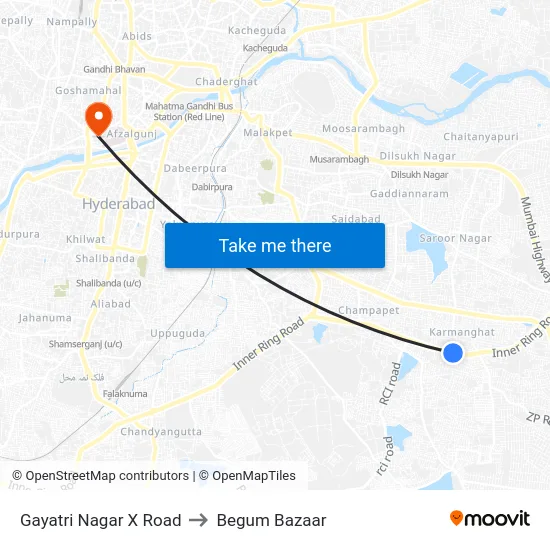 Gayatri Nagar X Road to Begum Bazaar map