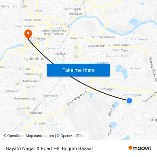 Gayatri Nagar X Road to Begum Bazaar map
