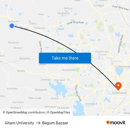 Gitam University to Begum Bazaar map