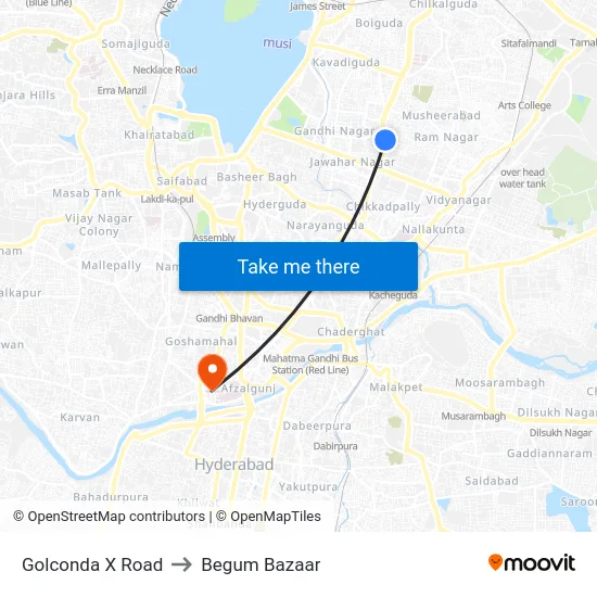 Golconda X Road to Begum Bazaar map