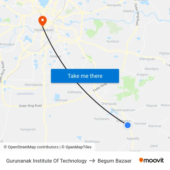 Gurunanak Institute Of Technology to Begum Bazaar map
