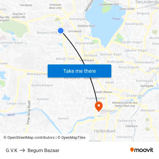 G.V.K to Begum Bazaar map