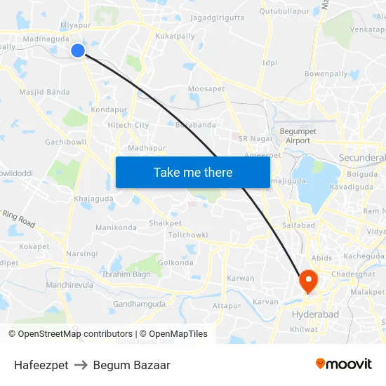 Hafeezpet to Begum Bazaar map
