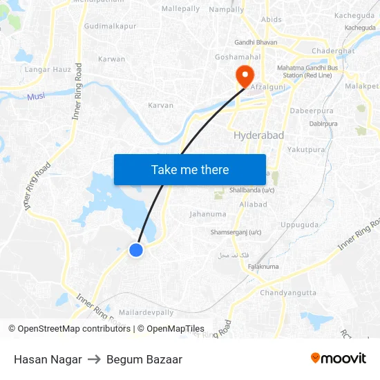 Hasan Nagar to Begum Bazaar map