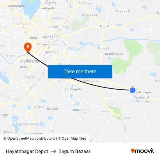 Hayathnagar Depot to Begum Bazaar map