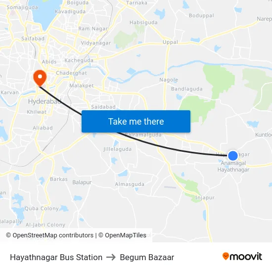 Hayathnagar Bus Station to Begum Bazaar map