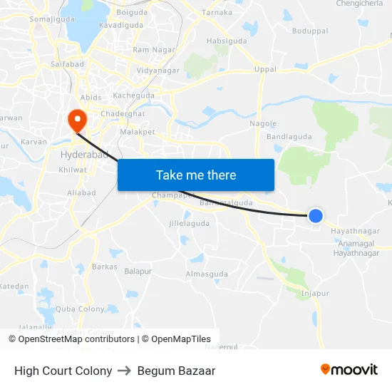 High Court Colony to Begum Bazaar map