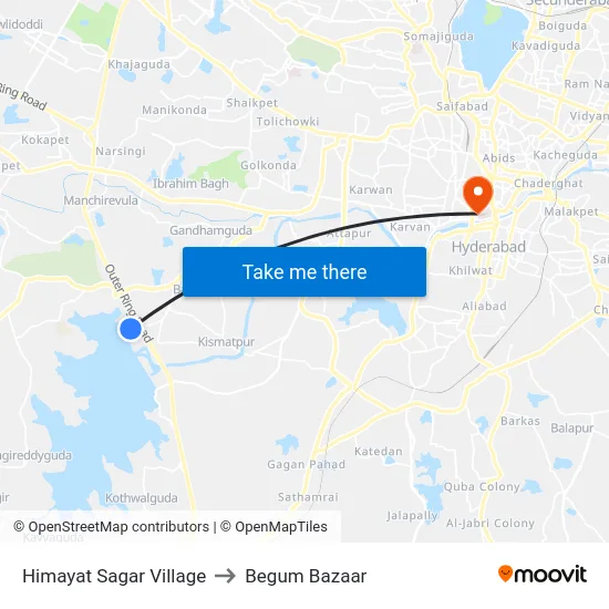 Himayat Sagar Village to Begum Bazaar map