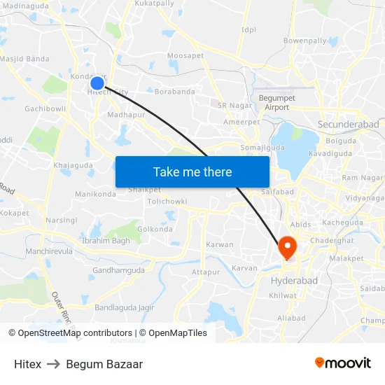Hitex to Begum Bazaar map