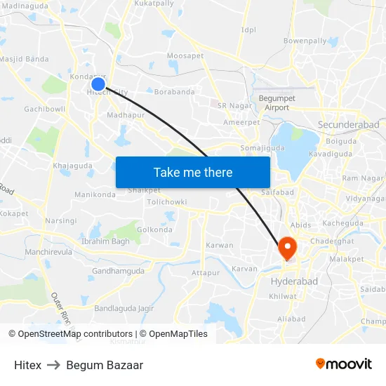 Hitex to Begum Bazaar map