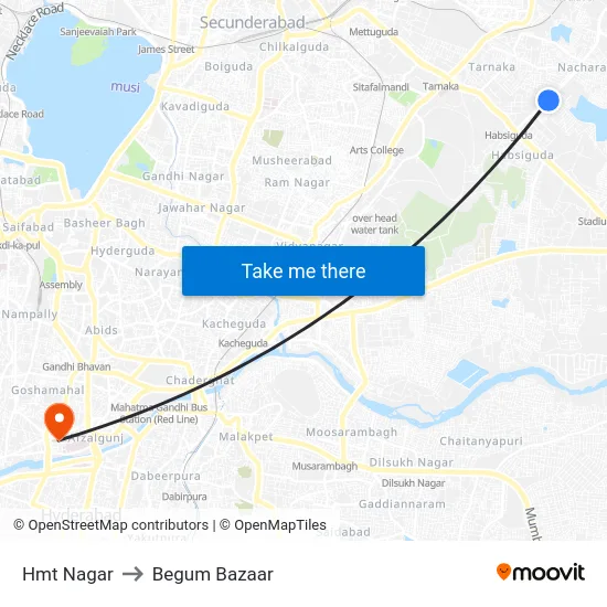 Hmt Nagar to Begum Bazaar map