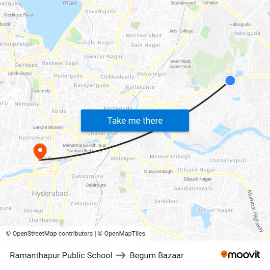 Ramanthapur Public School to Begum Bazaar map