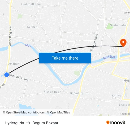 Hyderguda to Begum Bazaar map