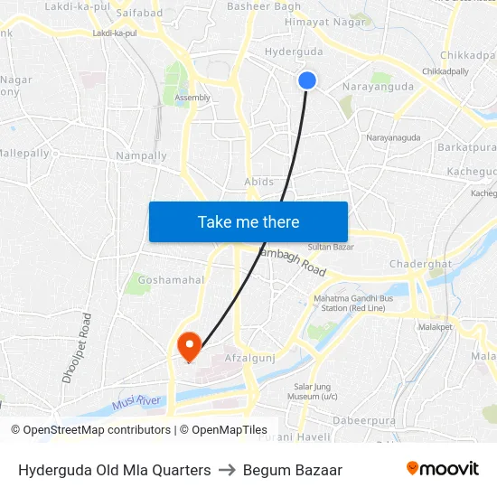 Hyderguda Old Mla Quarters to Begum Bazaar map