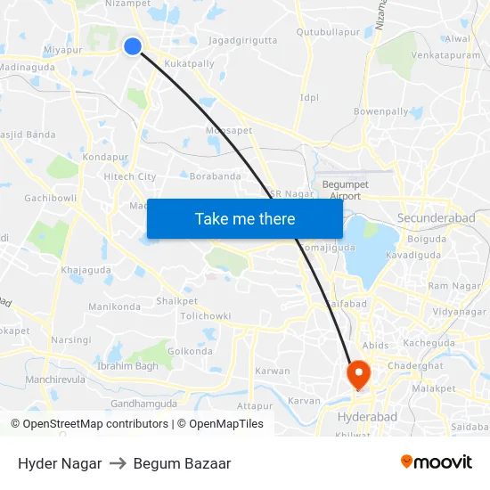 Hyder Nagar to Begum Bazaar map