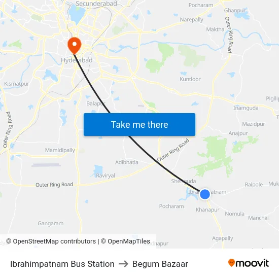 Ibrahimpatnam Bus Station to Begum Bazaar map