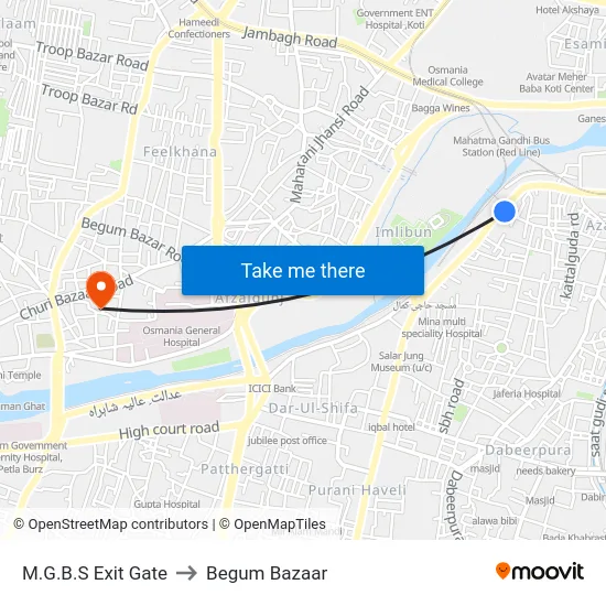 M.G.B.S Exit Gate to Begum Bazaar map