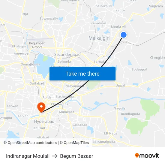 Indiranagar Moulali to Begum Bazaar map