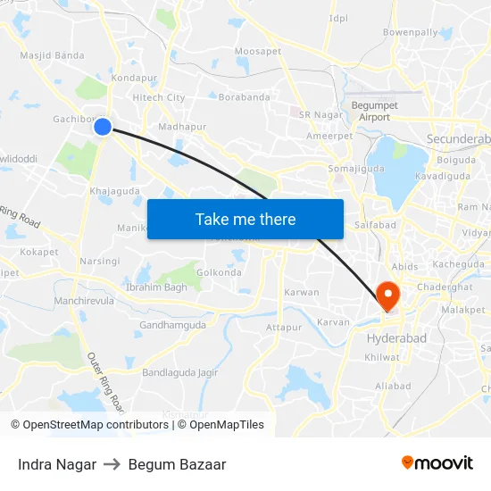 Indra Nagar to Begum Bazaar map
