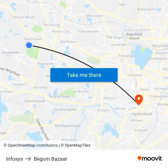 Infosys to Begum Bazaar map