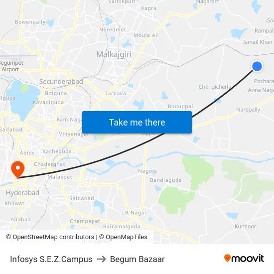 Infosys S.E.Z.Campus to Begum Bazaar map