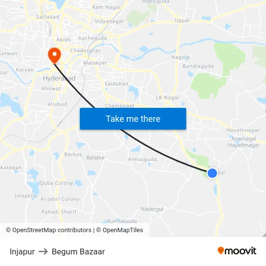 Injapur to Begum Bazaar map