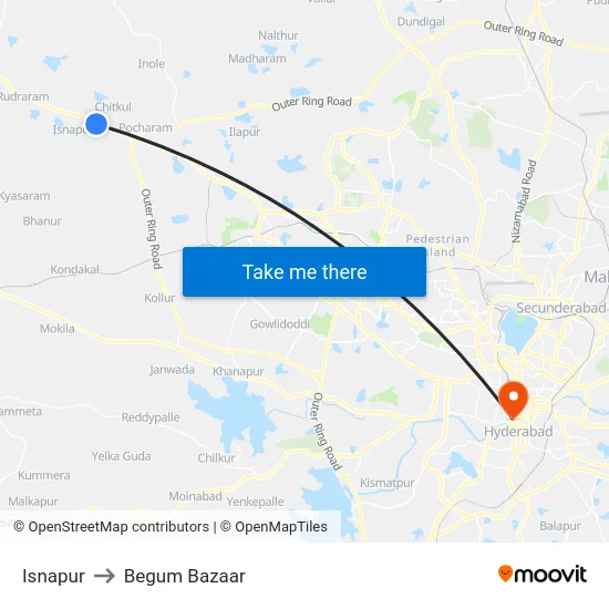 Isnapur to Begum Bazaar map