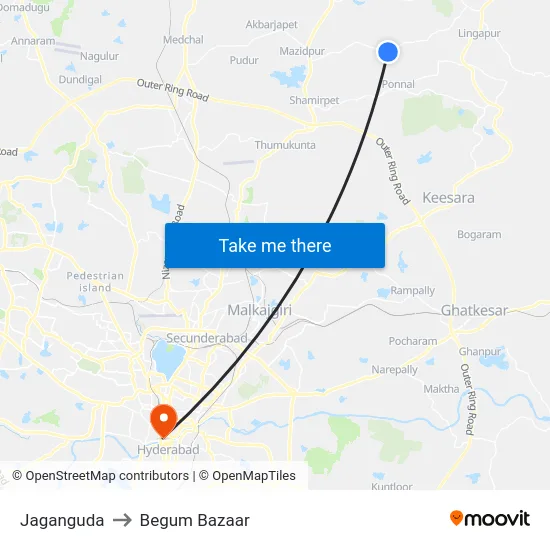 Jaganguda to Begum Bazaar map