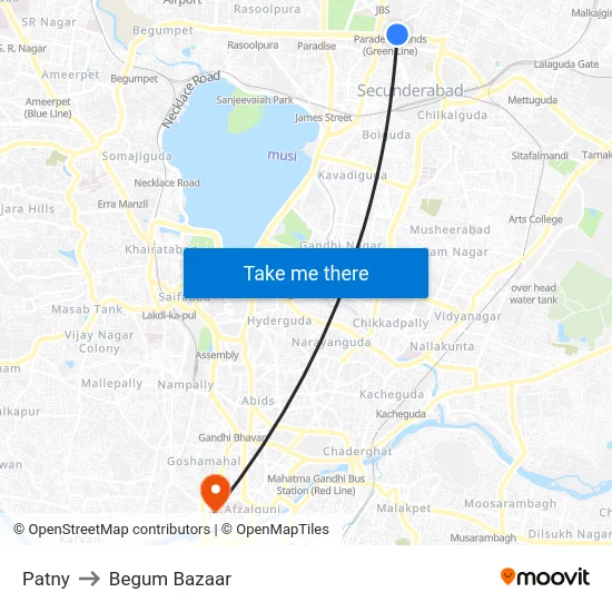 Patny to Begum Bazaar map