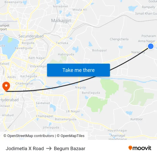 Jodimetla X Road to Begum Bazaar map