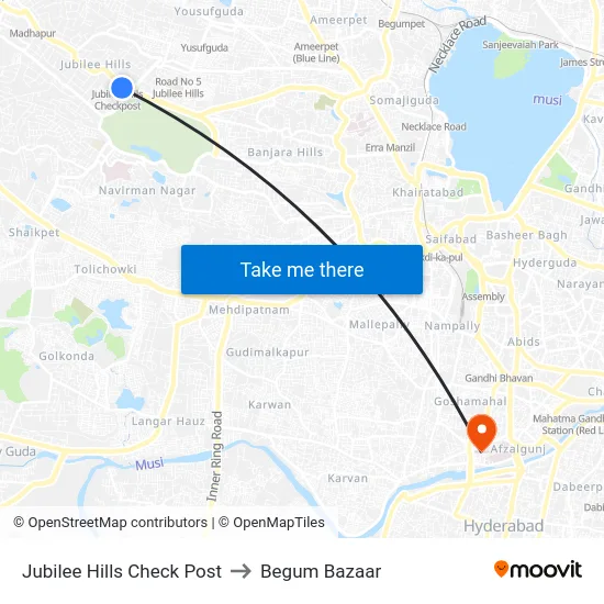 Jubilee Hills Check Post to Begum Bazaar map