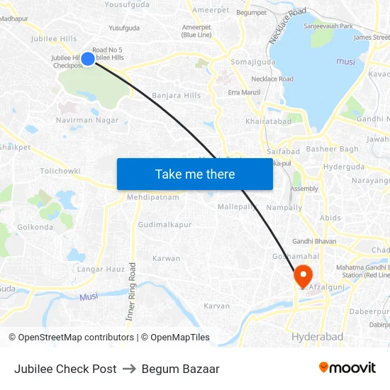 Jubilee Check Post to Begum Bazaar map