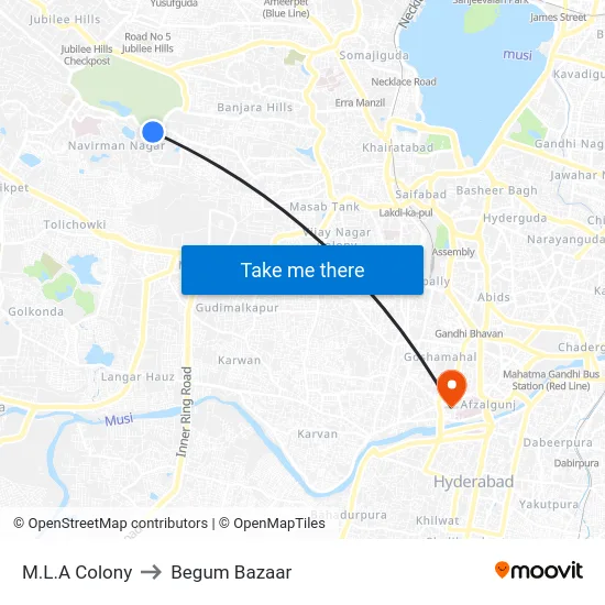M.L.A Colony to Begum Bazaar map