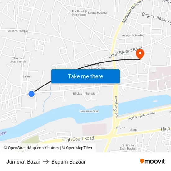Jumerat Bazar to Begum Bazaar map
