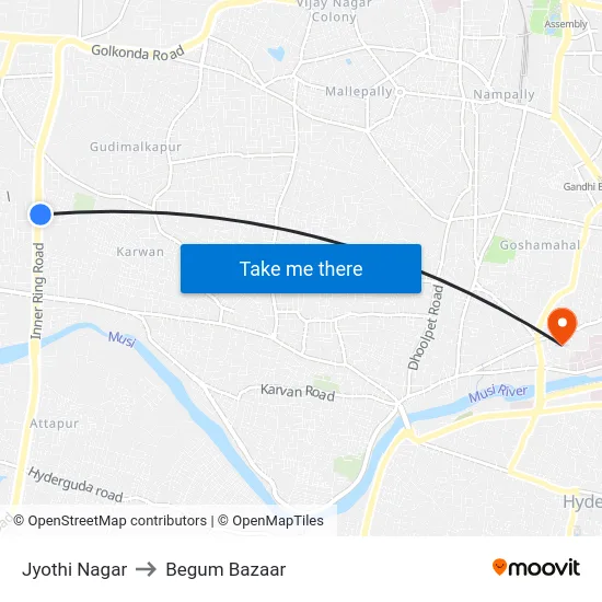 Jyothi Nagar to Begum Bazaar map