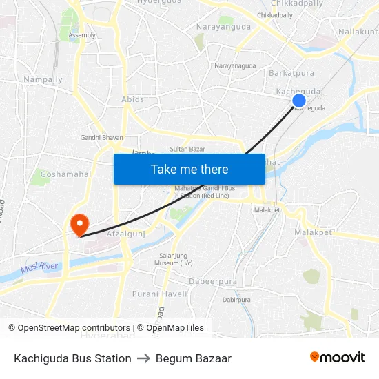 Kachiguda Bus Station to Begum Bazaar map