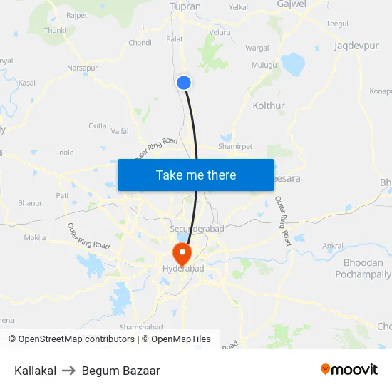 Kallakal to Begum Bazaar map