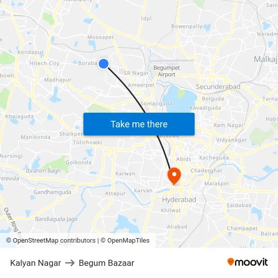 Kalyan Nagar to Begum Bazaar map