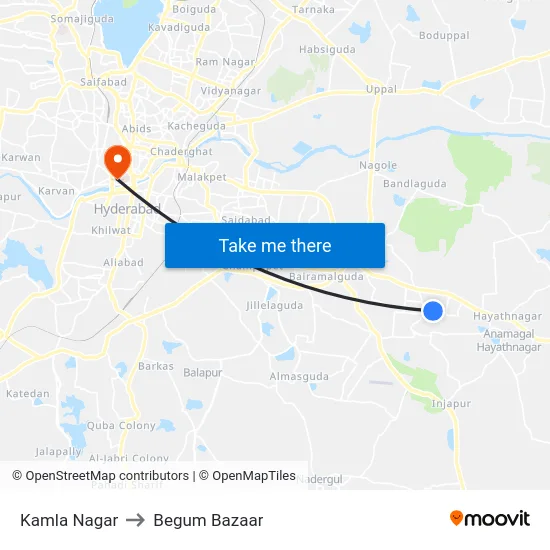 Kamla Nagar to Begum Bazaar map