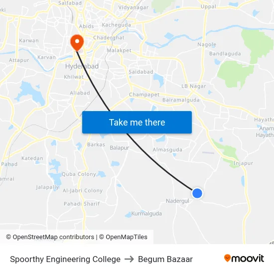 Spoorthy Engineering College to Begum Bazaar map