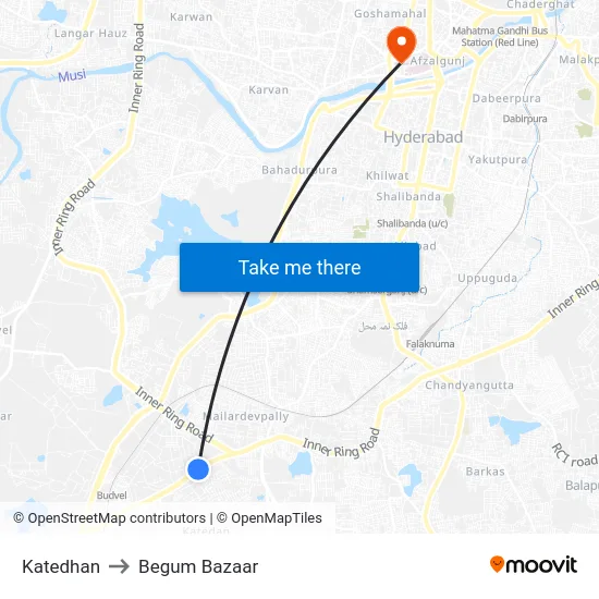 Katedhan to Begum Bazaar map