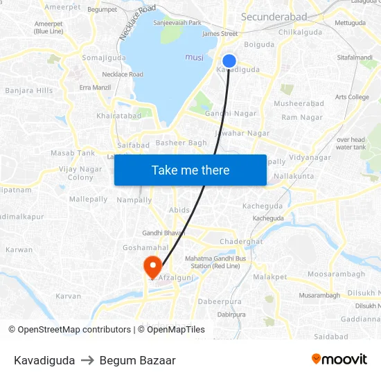 Kavadiguda to Begum Bazaar map